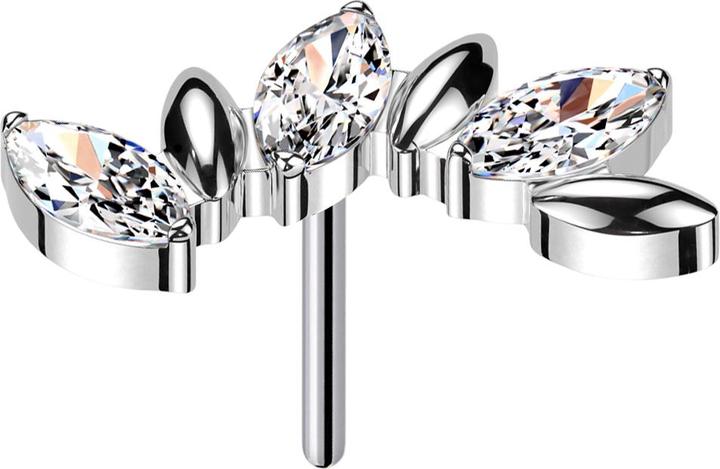 Star Piercing Threadless drei Ovale silber drei Ovale Kristalle silber (ohne Messing, Titan G23)
