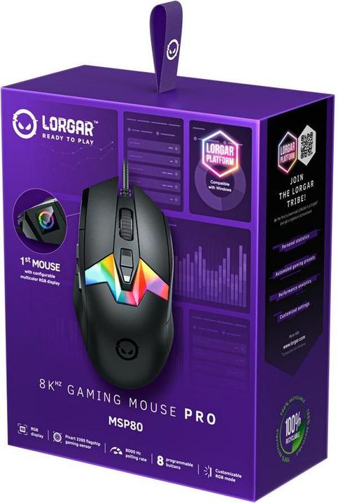Produktbild Lorgar Computer mouse MSP80, 8000 Hz Gaming Mouse Pro, Black (Kabelgebunden)
