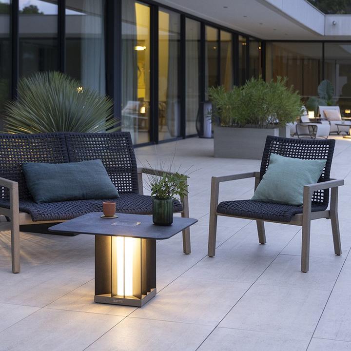 Produktbild Les Jardins Beleuchteter quadratischer Couchtisch Teckalu Alu schwarz, HPL Schiefer, duratek TA04700