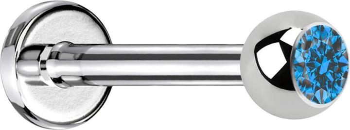 Star Piercing Labret silber mit Kugel Kristall hellbau (ohne Messing, Chirurgenstahl 316L)