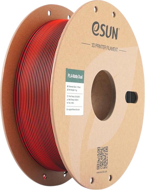 Immagine prodotto eSUN PLA MATTE DUAL 1,75mm RED BLACK 1kg (PLA, 1.75 mm, 1000 g, Nero, Rosso)