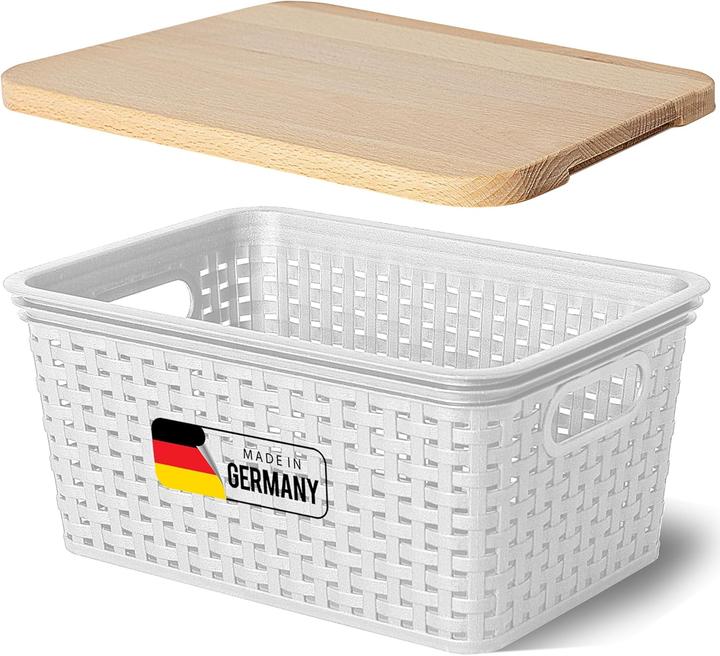 Image du produit Novaliv Aufbewahrungsbox mit Holzdeckel Klein 5L Korb Weiss in Rattan Design Lebensmittelecht Aufbewa (5 l)