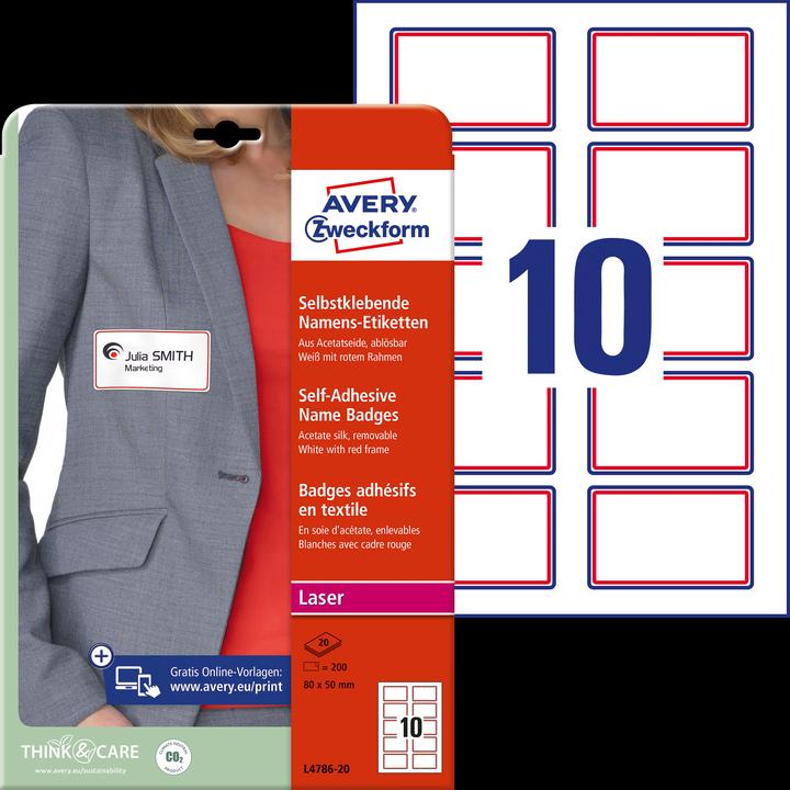 Actual product image Avery 200 Name labels L4786-20 white 80.0 x 50.0 mm
