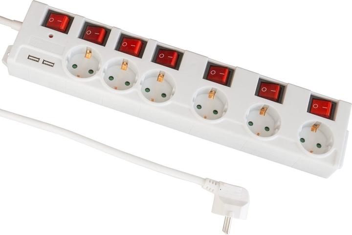 Actual product image FeinTech MD000652 6-Fach Steckdosenleiste einzeln schaltbar mit 2x USB (6 x)