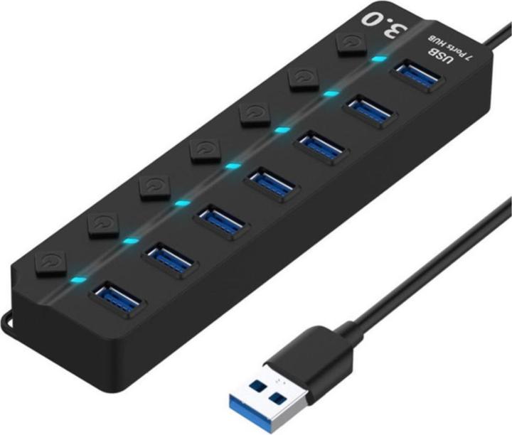 Apfelkiste USB 3.0 Hub Adapter mit USB Port Steuerung Tastenschalter 5GB/s, 7 Ports (USB-A, 7 Ports)