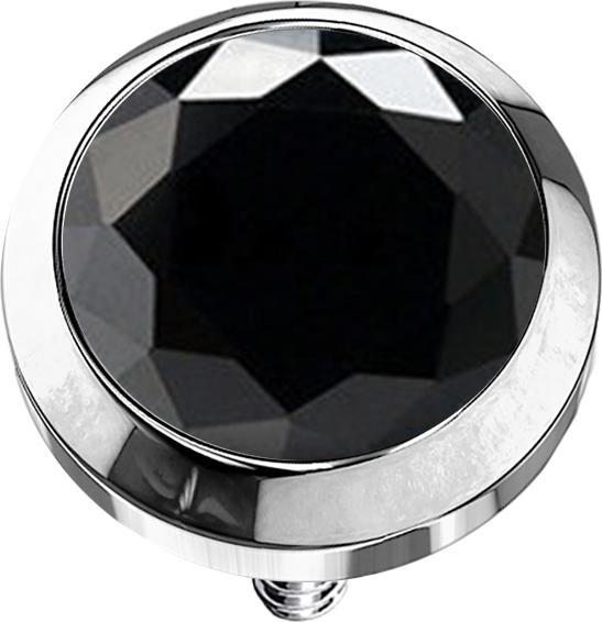 Star Piercing Dermal Anchor silber mit Kristall schwarz (ohne Messing, Chirurgenstahl 316L)