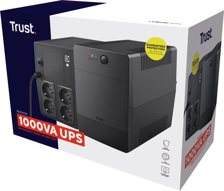 Actual product image Trust UPS||600 Watts|1000 VA|Wave form type Simulated sinewave|23504 (1000 VA, 600 W, Line-interactive UPS)