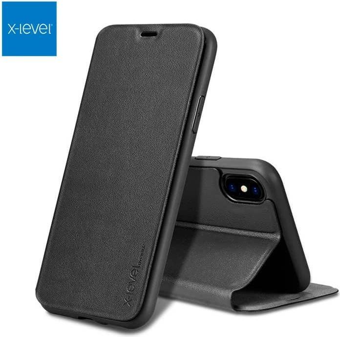 Produktbild X-Level iPhone 12 Pro Max - FIBColor Flip Etui, Kunstleder, 360° Rundumschutz, Schwarz (Apple iPhone 12 Pro Max)