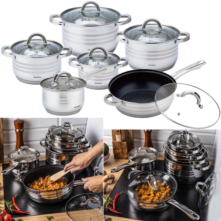 Image du produit Klausberg Set de casseroles en acier inoxydable avec couvercle en verre, 6 pièces (Ensemble de casseroles et de poêles de cuisson, Acier inoxydable)