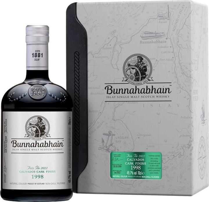 Actual product image Bunnahabhain 1998 Calvados Cask Finish - Fèis Ìle 2022 (Scotch whisky)