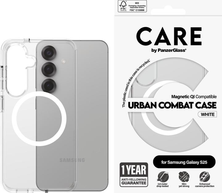 Produktbild PanzerGlass CARE by ® Flagship Case Transparent Urban Combat m. Weiss Qi Compatible Samsung Galaxy S (Samsung Galaxy S25)