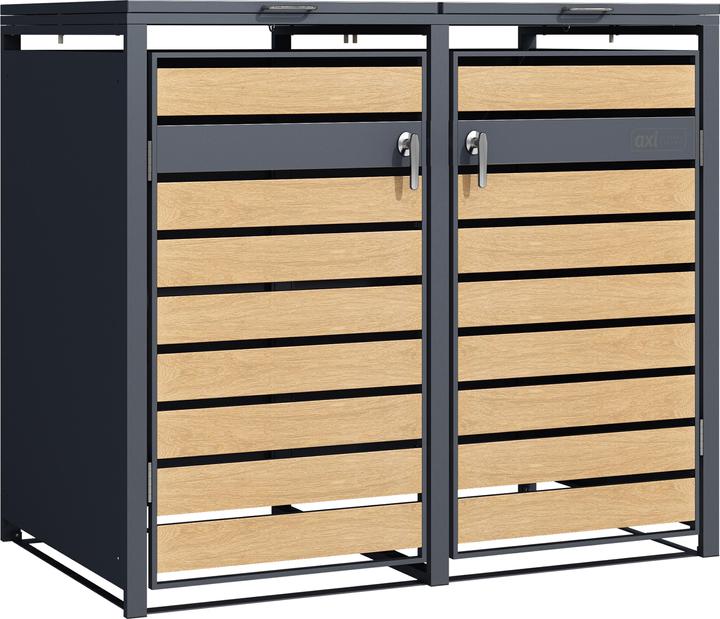 Produktbild Axi Lucas Mülltonnenbox Metall Anthrazit/Holzoptik 2x 240L