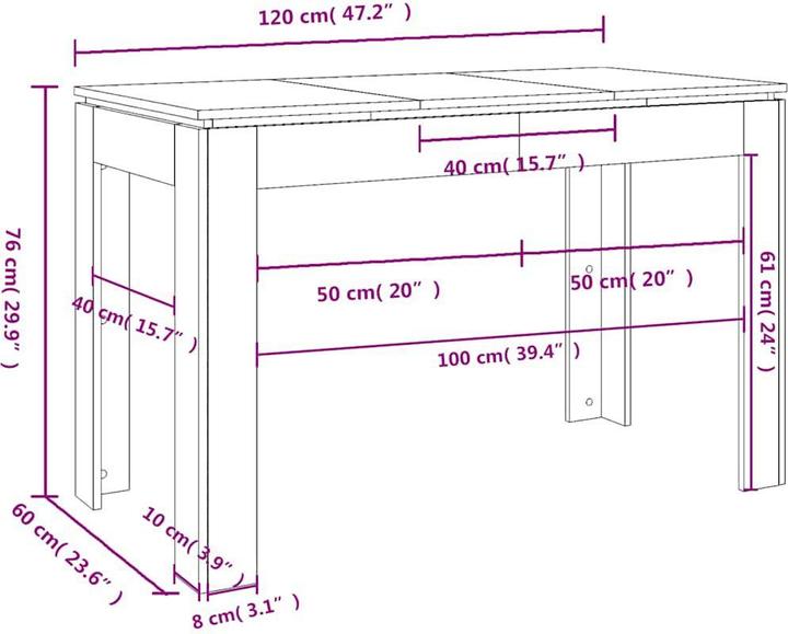 Produktbild VidaXL Esstisch (120 x 60 x 76 cm)