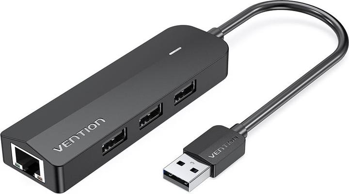 Vention USB 2.0 3-Port Hub with Ethernet Adapter 100m CHPBB 0.15m, Black (4 Ports)