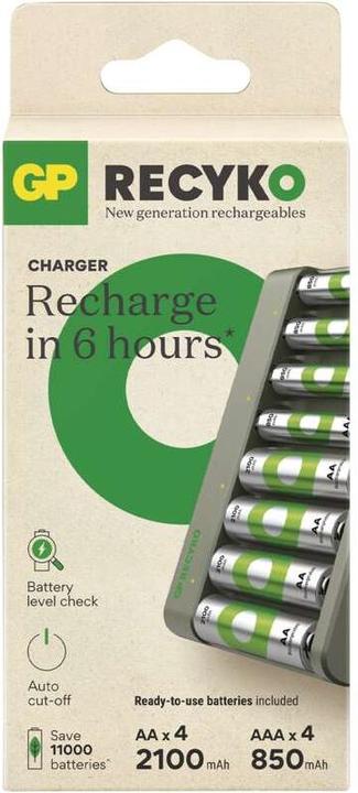 Productafbeelding GP Batteries Econ-oplader E821 + 4xAA (8 Pcs., AAA, AA, 2100 mAh, Oplaadbare batterijen + lader)