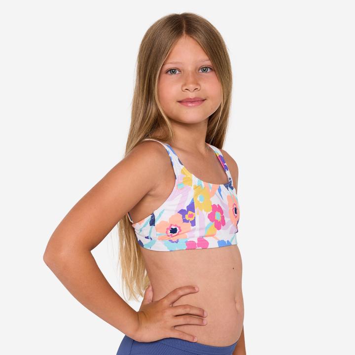 Image du produit Olaian Haut de maillot de bain brassière fleuri réglable Fille - 500 Nora blanc