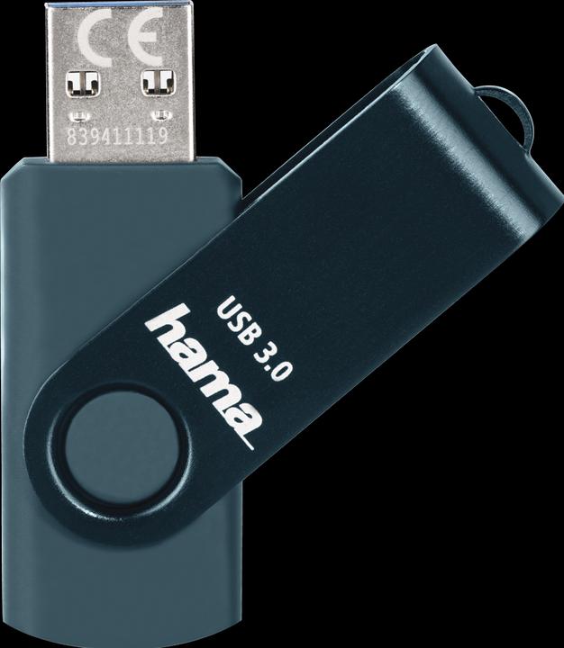 Image du produit Hama Clé USB Rotate, USB 3.0, 64GB, 70MB/s, Bleu pétrole, Emballage mince (64 Go, USB-A)