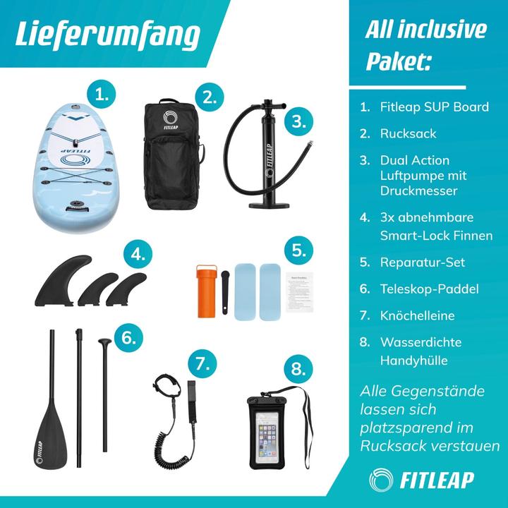 Produktbild Fitleap Premium Stand Up Paddle Board aufblasbar - SUP Board Set (10'5")