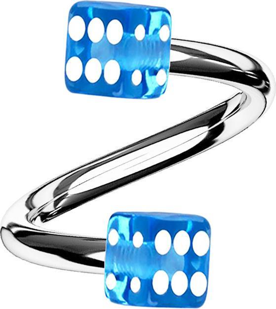Produktbild Star Piercing Micro Spirale silber mit zwei Würfel hellblau transparent (ohne Messing, Acryl, Chirurgenstahl 316L)