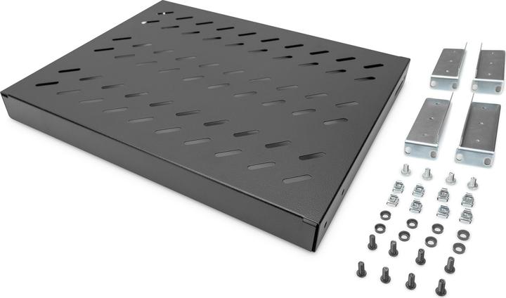 Actual product image Digitus 1U shelf for 48,3cm 19inch network cabinet RAL9005 black for 600mm deep...