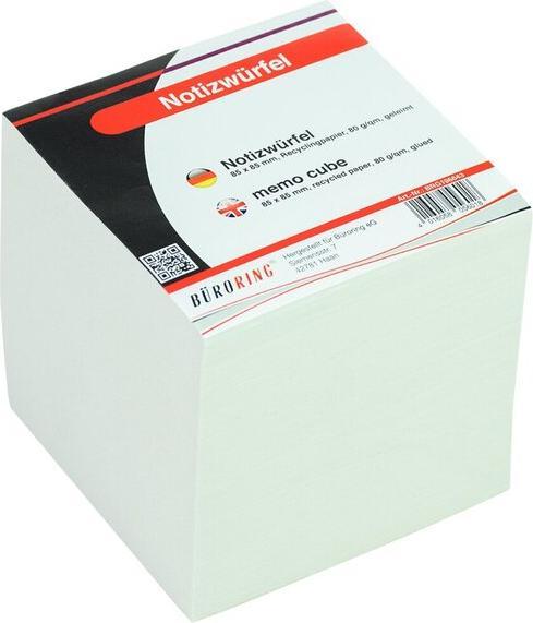 Büroring Notizklotz, 85 x 85 mm, grau, ca. 650 Blatt, 80g/qm, Recycling Papier, geleimt
