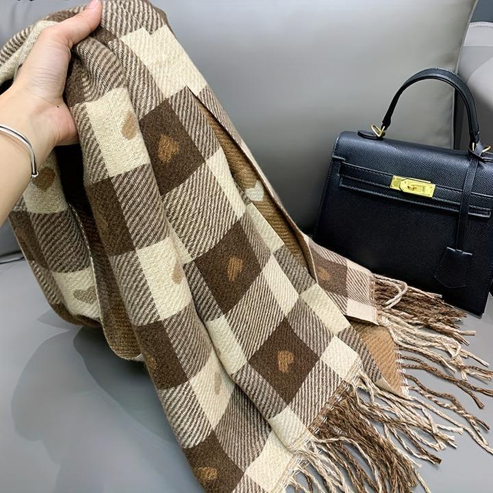 Immagine prodotto Only-Bags.Store Sciarpa con motivo a cuore su entrambi i lati, avvolgicollo invernale a quadri, scialle accogliente