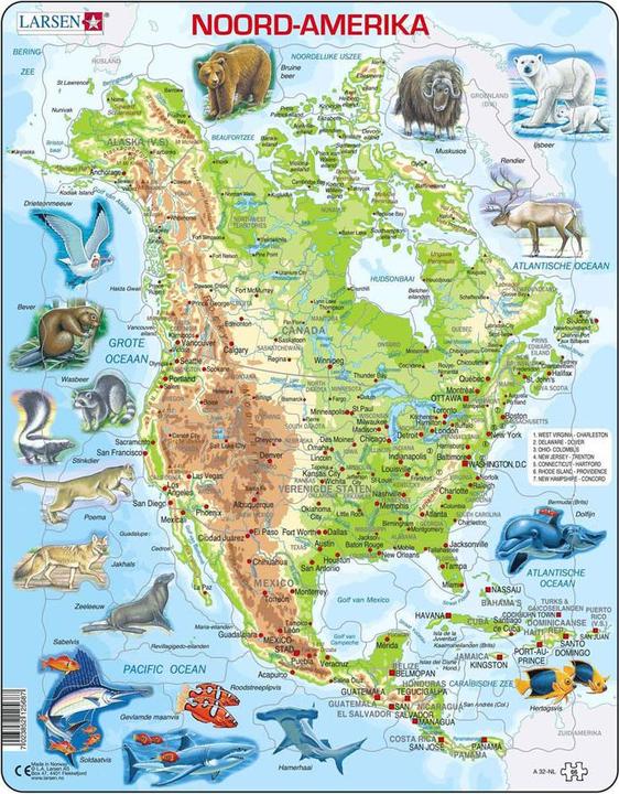 Selecta Spielzeug Larsen Puzzlekarte Nordamerika, geografisch mit Tieren (66 pieces)