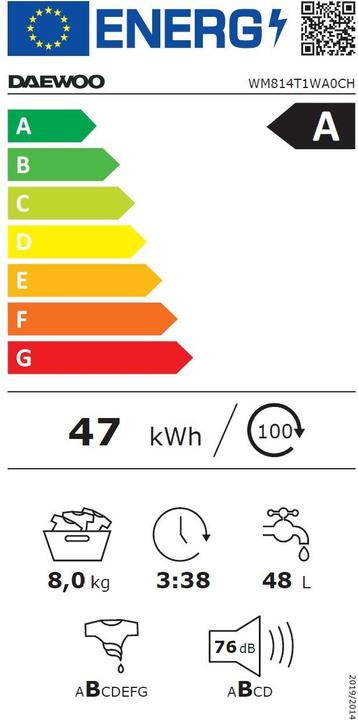 Energy Label Daewoo WM814T1WA0CH (8 kg, Left)