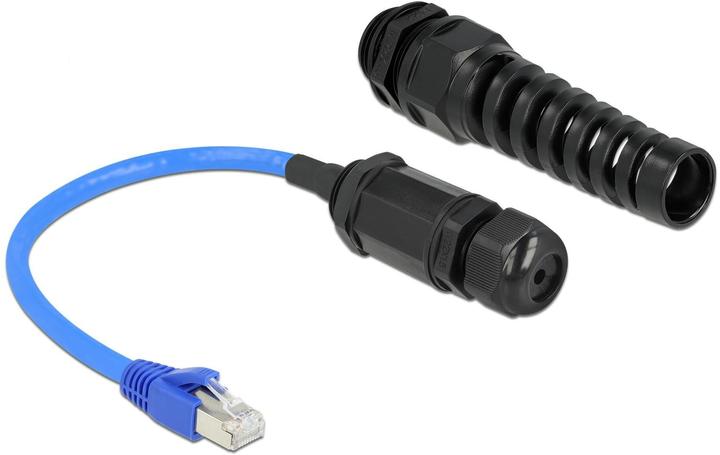 Delock Kabel RJ45 Stecker zu RJ45 Buchse Cat.6 wasserdicht mit Kabelverschraubung und Knickschutztülle (S/FTP, CAT6, 0.25 m)