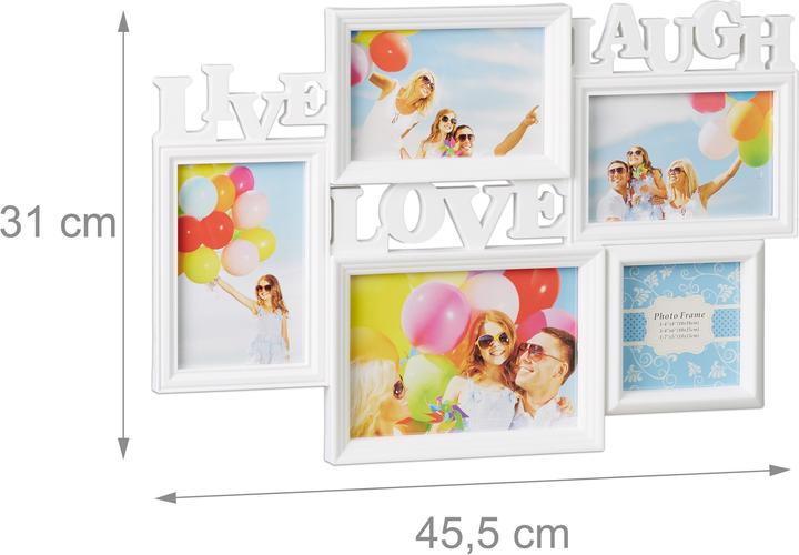 Immagine prodotto Relaxdays Portafoto multiplo Live Love Laugh (10 x 10 cm, 10 x 15 cm, 18 x 13 cm)