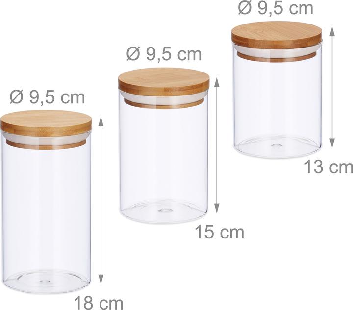 Actual product image Relaxdays Glass Storage Jars, Set of 3 (1 l)