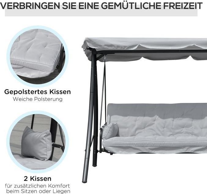 Produktbild Swisshandel24 Hollywoodschaukel Gartenschaukel Schaukel Schaukelbank mit Liege-Funktion, 3 Sitzer, Metall+Polyeste
