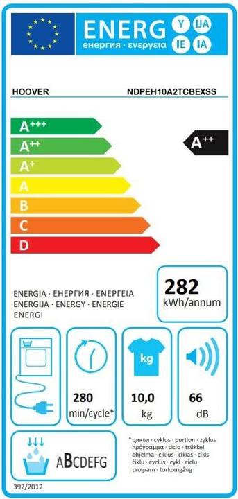Energie-Label Hoover H-DRY 500 NDPEH10A2TCBEXSS (10 kg, Links, EU-Stecker)