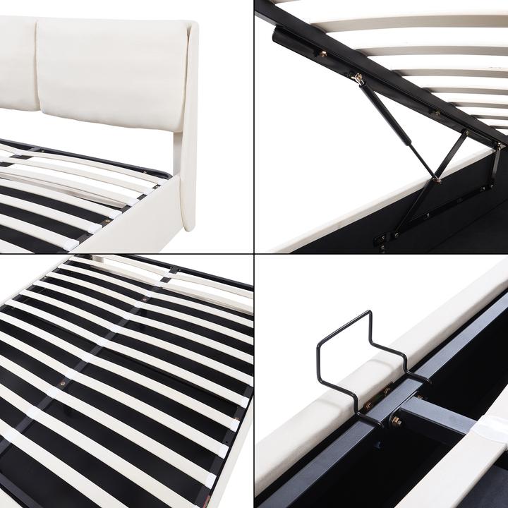 Produktbild En.Casa Polsterbett Lunner mit Bettkasten 140x200 cm Beige (200 x 140 cm)