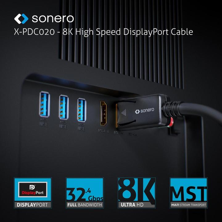 Immagine prodotto Sonero Cavo 8K Displayport 1.4 maschio <->, 8K/60Hz, 3 m (3 m, DisplayPort)