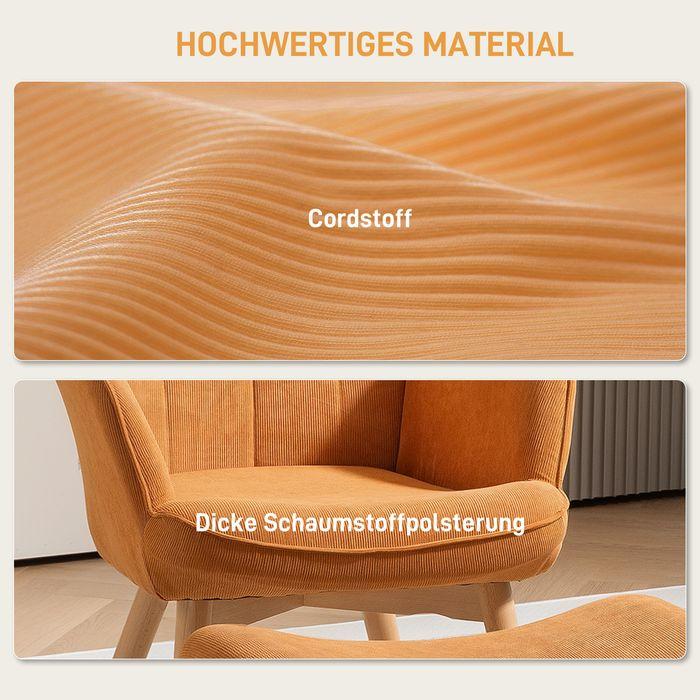 Produktbild Swisshandel24 Sessel mit Hocker, Ohrensessel mit Hoher Rückenlehne, Holzbeine, Cord, Braun