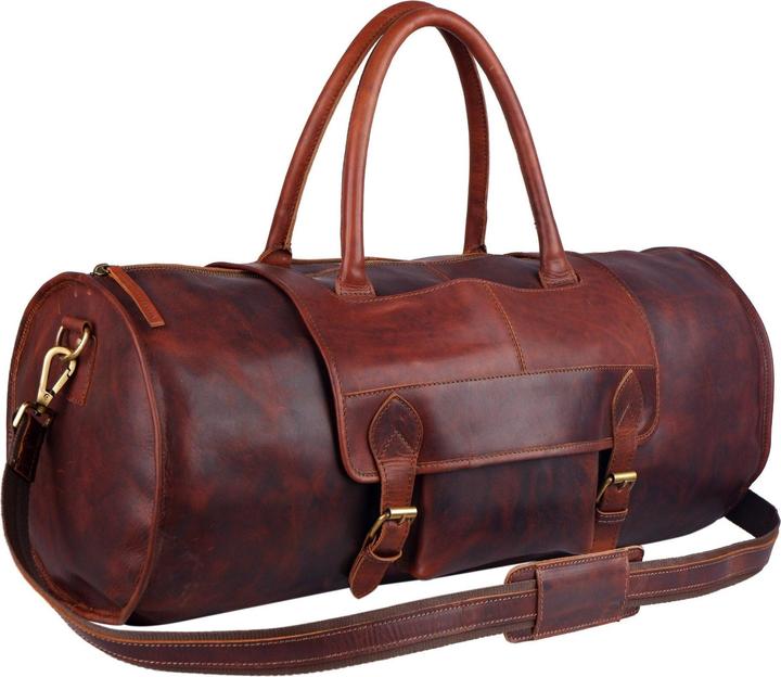 Only-Bags.Store Unisex Büffelleder Runde Seesack, Overnight Weekender Tasche, Büffel Reisetasche für Männer &