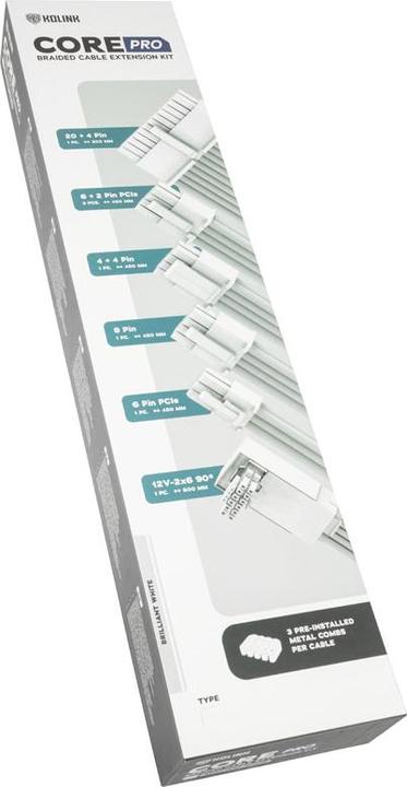Immagine prodotto Kolink Kit di prolunghe per cavi intrecciati Core Pro 12V-2x6 Tipo 2 - Bianco brillante (0.60 m)