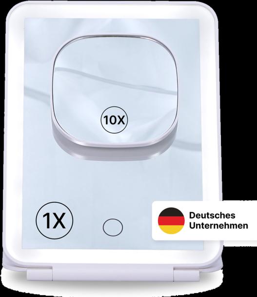 Produktbild Reisespiegel klappbar mit magnetischem 10-fach Spiegel und LED Akku Beleuchtung