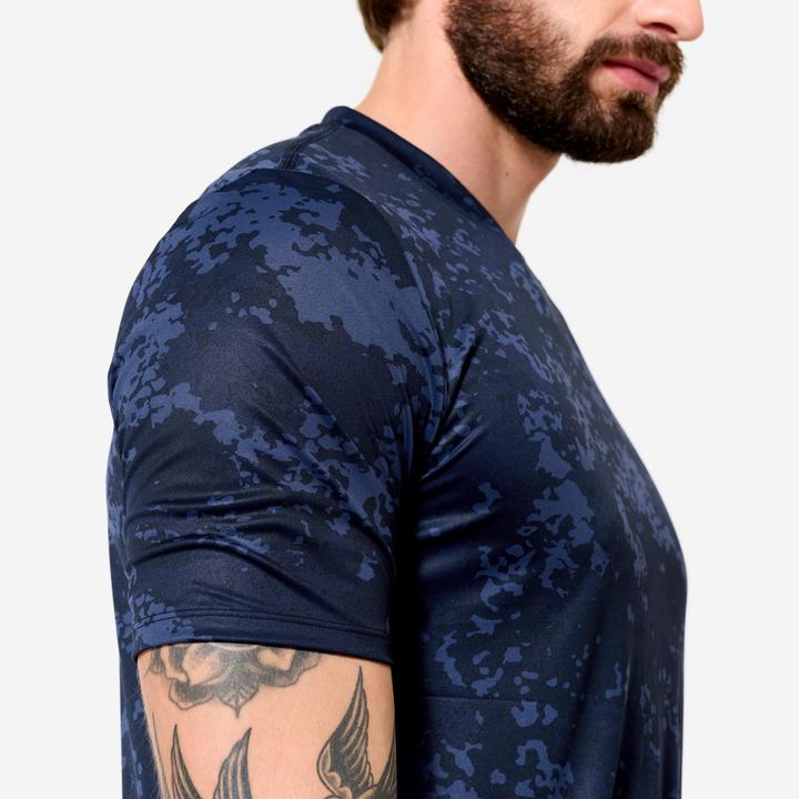 Image du produit Domyos T-shirt de fitness respirant à manches courtes avec col ras du cou pour hommes - Bleu marine (S)
