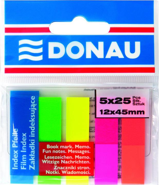 Donau Abheftregister, pp, 12x45mm, 5x25 register, farbig sortiert