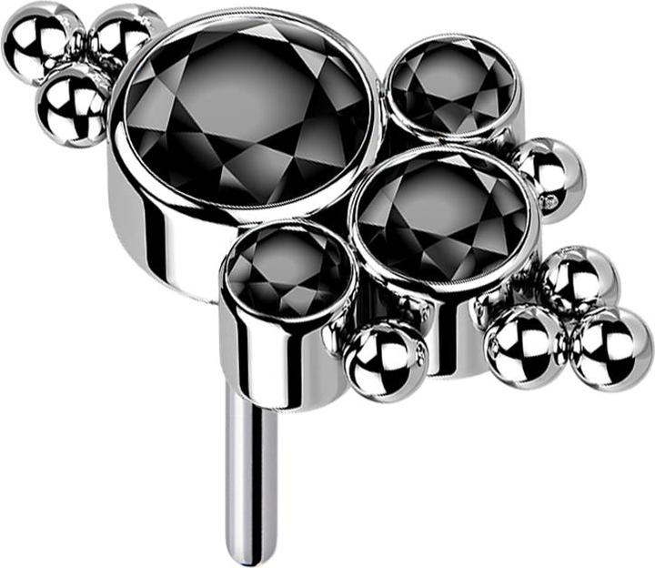 Star Piercing Threadless silber Kugeln vier Kristalle schwarz (ohne Messing, Titan G23)