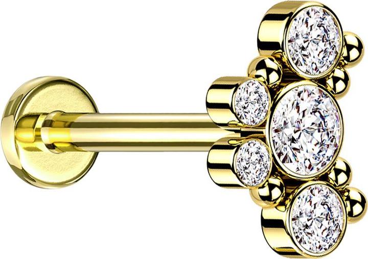 Star Piercing Micro Labret Innengewinde vergoldet sechs Kugeln fünf Kristalle silber (Chirurgenstahl 316L)