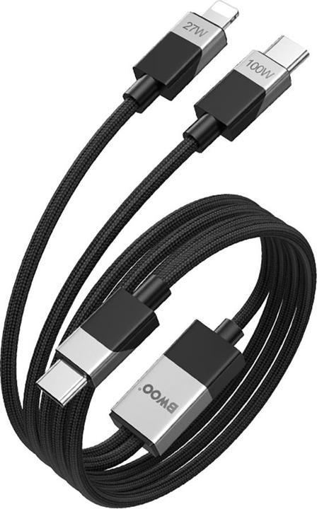 Image du produit Bwoo Brained 100W/27W 2 in 1 USB-C to USB-C and Lightning cable (USB 3.2 Gen 1)