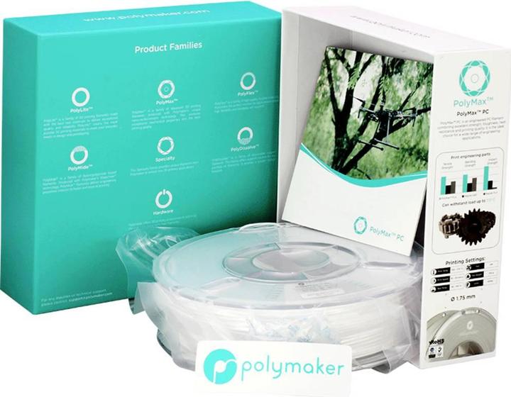 Actual product image Polymaker PC02002 Polymax Tough Filament PC (Polycarbonate) high stiffness, hit (Carbon, 1.75 mm, 750 g, White)