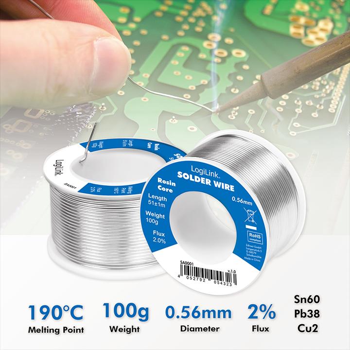 Actual product image LogiLink Solder wire Ø 0.56 mm, 2% copper content, 100g roll