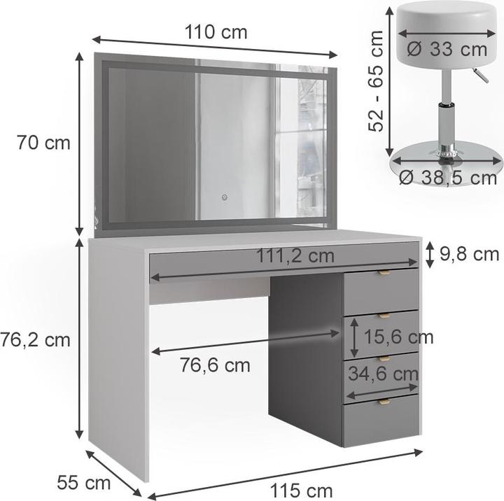 Actual product image Vicco Elise with stool and lighting (115 x 76 x 55 cm)