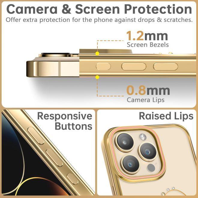 Actual product image Kingxbar Wish Series silicone case with crystals for iPhone 15 Pro - gold (Apple iPhone 15 Pro)