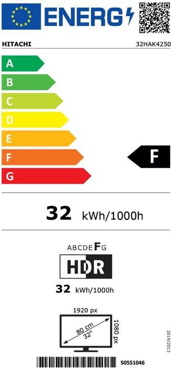Etichetta energetica Hitachi 32HAK4250 (32", LCD, Full HD, 2020)
