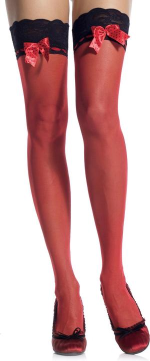 Produktbild Leg Avenue Halterlose Strümpfe mit Spitze und Schleife rot-schwarz